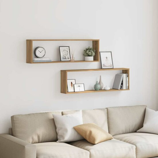 Wandschappen Kubus 2St 100X15X30Cm Bewerkt Hout Artisanaaleiken Artisanaal Eikenkleurig 100 x 15 x 30 cm