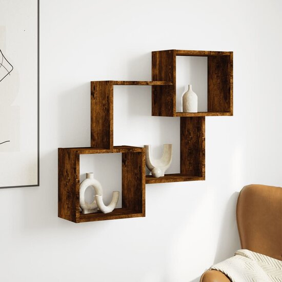 Wandkast 78X18X71 Cm Bewerkt Hout Kleurig Gerookt eiken