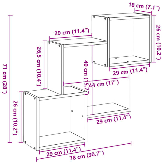 Wandkast 78X18X71 Cm Bewerkt Hout Kleurig Gerookt eiken