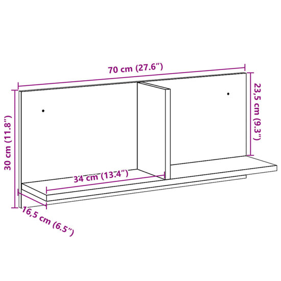 Wandkast 70X16,5X30 Cm Bewerkt Hout Kleurig 70 x 16.5 x 30 cm Gerookt eiken