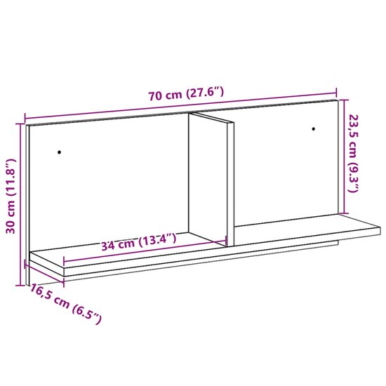 Wandkast 70X16,5X30 Cm Bewerkt Hout Kleurig 70 x 16.5 x 30 cm Oud hout