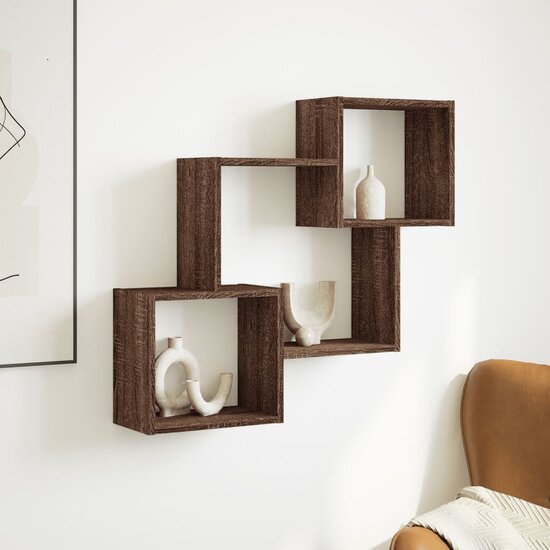 Wandkast 78x18x71 cm bewerkt hout bruin eikenkleur