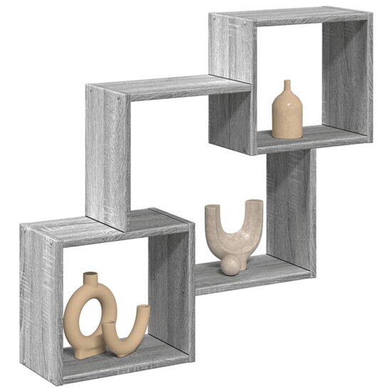 Wandkast 78X18X71 Cm Bewerkt Hout Eikenkleurig Grijs sonoma