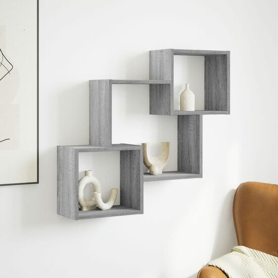 Wandkast 78X18X71 Cm Bewerkt Hout Eikenkleurig Grijs sonoma