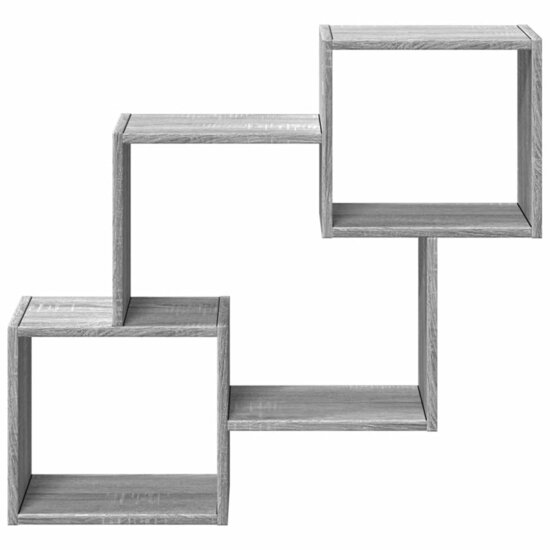 Wandkast 78X18X71 Cm Bewerkt Hout Eikenkleurig Grijs sonoma