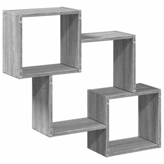 Wandkast 78X18X71 Cm Bewerkt Hout Eikenkleurig Grijs sonoma