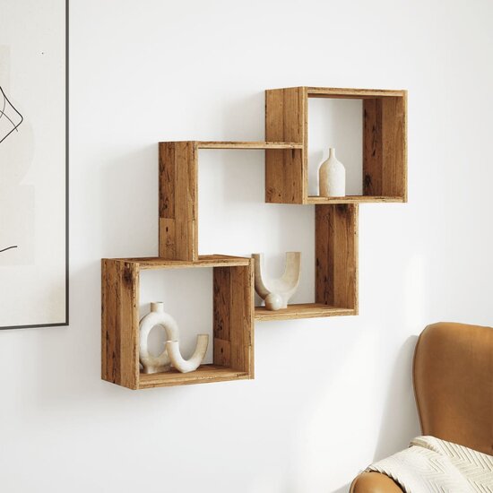 Wandkast 78X18X71 Cm Bewerkt Hout Kleurig Oud hout