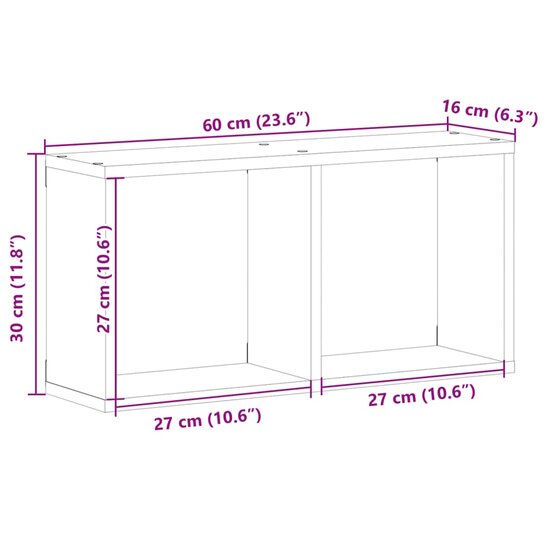 Wandkast Bewerkt Hout Kleurig 60 x 16 x 30 cm Oud hout