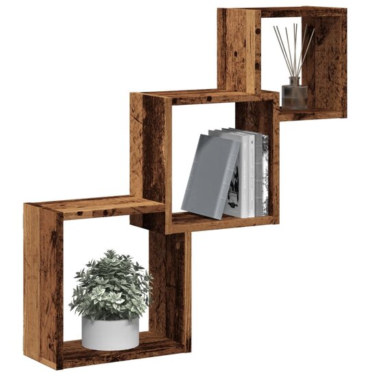 Wandplanken Kubus 68X15X68 Cm Bewerkt Hout Kleurig Oud hout