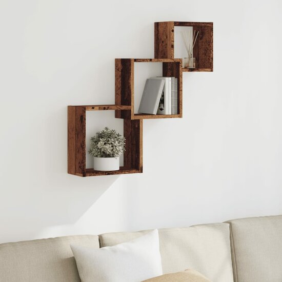 Wandplanken Kubus 68X15X68 Cm Bewerkt Hout Kleurig Oud hout