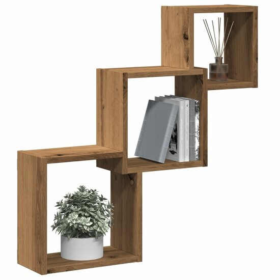 Wandplanken Kubus 68X15X68Cm Bewerkt Hout Artisanaal Eikenkleur artisanaal eikenkleurig