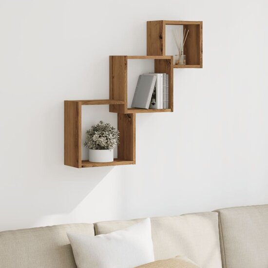 Wandplanken Kubus 68X15X68Cm Bewerkt Hout Artisanaal Eikenkleur artisanaal eikenkleurig