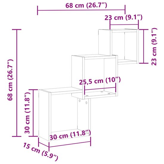 Wandplanken Kubus 68X15X68Cm Bewerkt Hout Artisanaal Eikenkleur artisanaal eikenkleurig