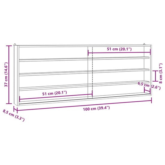 Houten Verzamelvitrine Met Deuren 100X8,5X37 Cm 100 x 8.5 x 37 cm