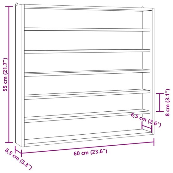Houten Verzamelvitrine Met 6 Planken 60X8,5X55 Cm 60 x 8.5 x 55 cm