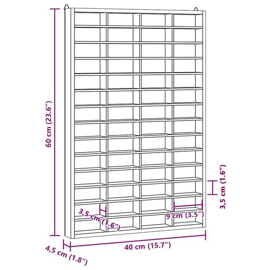 Houten Verzamelvitrine Met 56 Vakken 40X4,5X60 Cm 40 x 4.5 x 60 cm