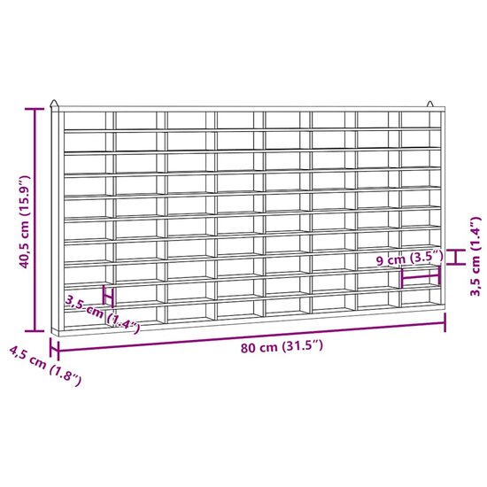 Houten Verzamelvitrine Met 80 Vakken 80X4,5X40,5 Cm 80 x 4.5 x 40.5 cm