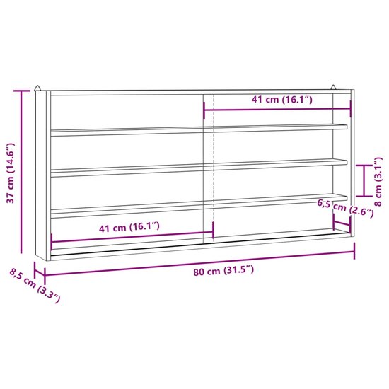 Houten Verzamelvitrine Met Deuren 80X8,5X37 Cm 80 x 8.5 x 37 cm