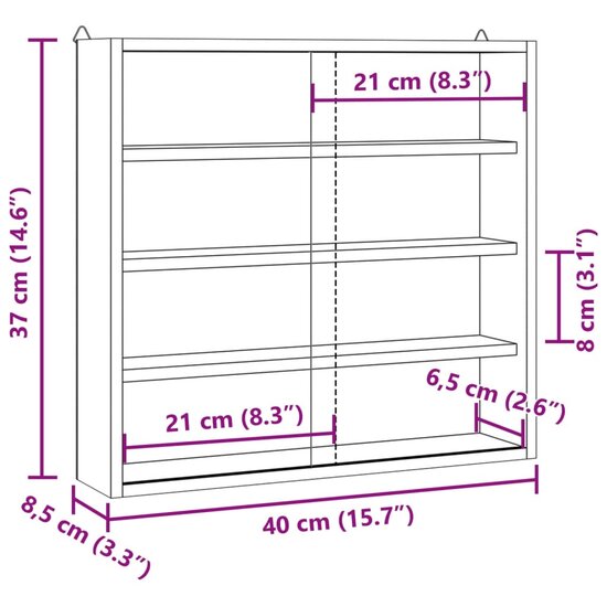 Houten Verzamelvitrine Met Deuren 40X8,5X37 Cm 40 x 8.5 x 37 cm