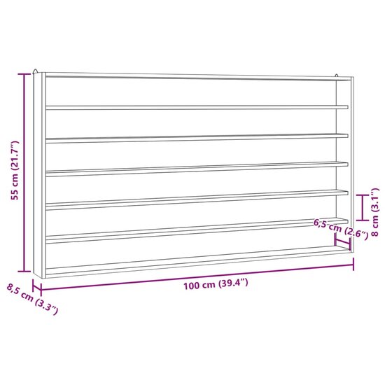 Houten Verzamelvitrine Met 6 Planken 100X8,5X55 Cm 100 x 8.5 x 55 cm
