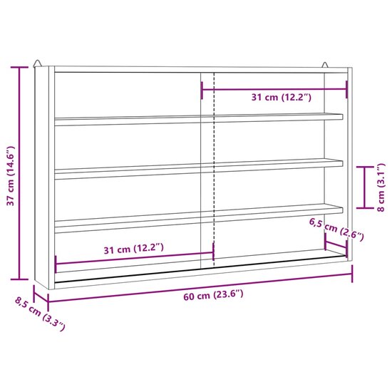 Houten Verzamelvitrine Met Deuren 60X8,5X37 Cm 60 x 8.5 x 37 cm