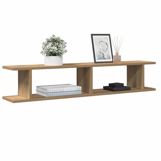 Wandschappen 2 st 105x18x20 cm bewerkt hout artisanaal eiken