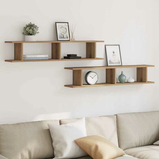 Wandschappen 2 st 105x18x20 cm bewerkt hout artisanaal eiken