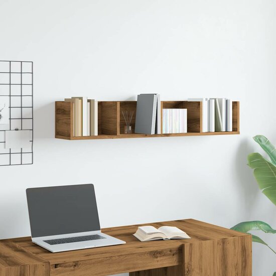 Cd-Wandschap 100X18X18 Cm Bewerkt Hout artisanaal eikenkleurig