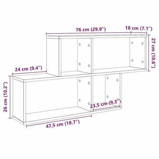 Wandschap 100X18X53 Cm Bewerkt Hout Kleurig Oud hout