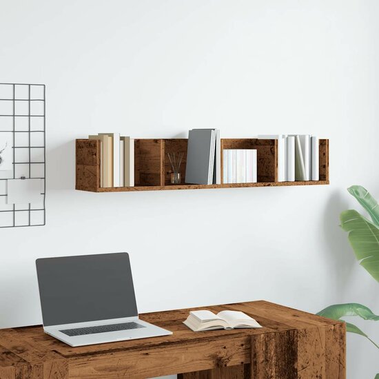 Cd-wandschap 100x18x18 cm bewerkt hout oud houtkleurig