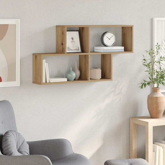 Wandschap 100x18x53 cm bewerkt hout artisanaal eikenkleurig