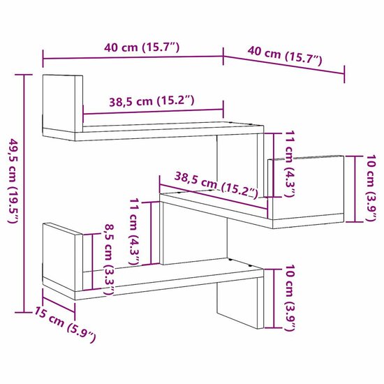 Hoekwandschap 40X40X49,5 Cm Bewerkt Hout Artisanaal Eiken 1 artisanaal eikenkleurig