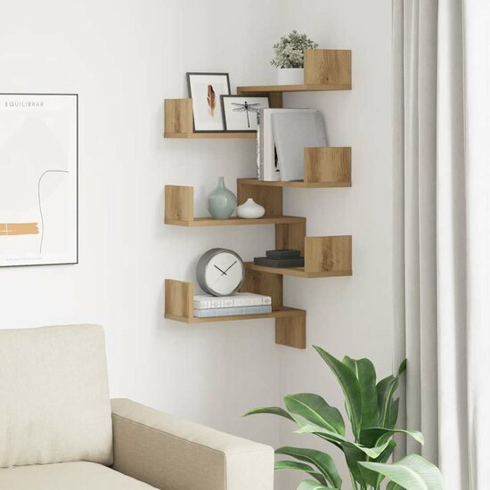 Hoekwandschappen 40X40X49,5 Cm Hout Artisanaal Eiken 2 artisanaal eikenkleurig 1