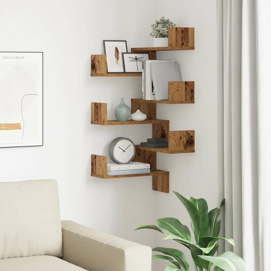 Hoekwandschappen 40X40X49,5 Cm Bewerkt Hout Kleur 2 Oud hout 1