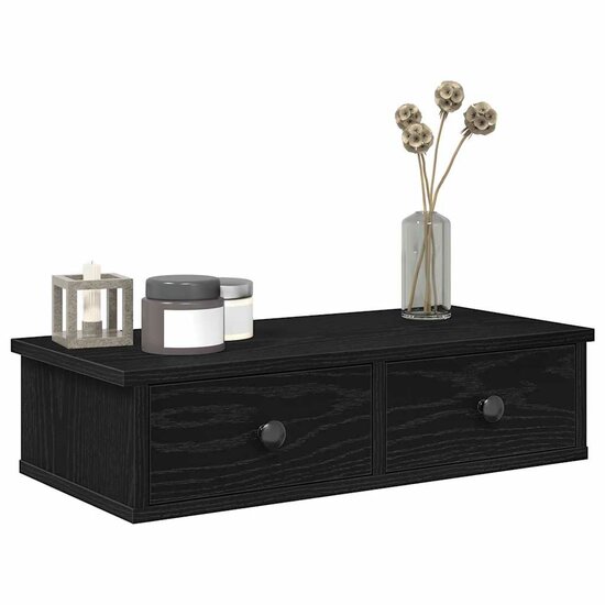 Wandschap Met Lades Bewerkt Hout 60 x 25 x 15 cm Zwart