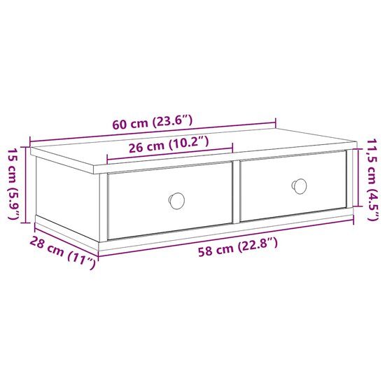 Wandschap Met Lades Bewerkt Hout 60 x 25 x 15 cm Zwart