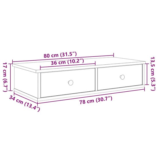 Wandschap Met Lades Bewerkt Hout Kleur 80 x 31 x 17 cm Gerookt eiken