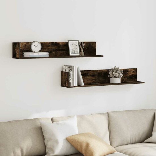 Wandschappen 2 St 100X16,5X16,5 Cm Bewerkt Hout 100 x 16.5 x 16.5 cm Gerookt eiken