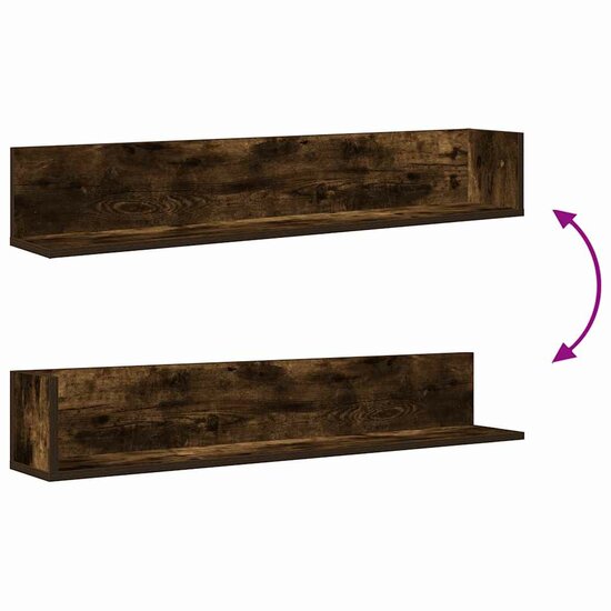 Wandschappen 2 St 100X16,5X16,5 Cm Bewerkt Hout 100 x 16.5 x 16.5 cm Gerookt eiken
