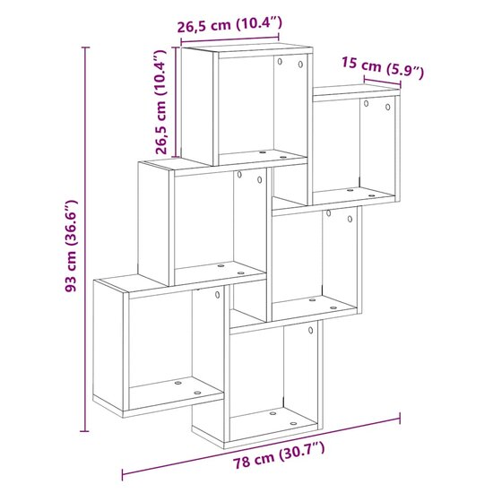 Wandschap Kubus 78X15X93 Cm Bewerkt Hout Kleurig Oud hout