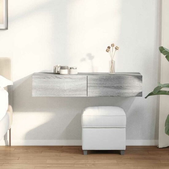 Wandschap Met Lades 100X36X19Cm Bewerkt Hout Eiken 100 x 36 x 19 cm Grijs sonoma