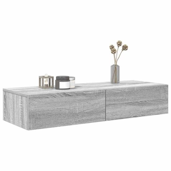 Wandschap Met Lades 100X36X19Cm Bewerkt Hout Eiken 100 x 36 x 19 cm Grijs sonoma