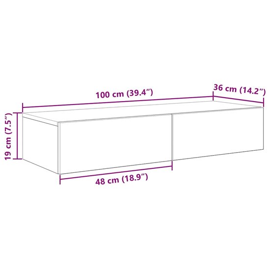 Wandschap Met Lades 100X36X19Cm Bewerkt Hout Eiken 100 x 36 x 19 cm Grijs sonoma