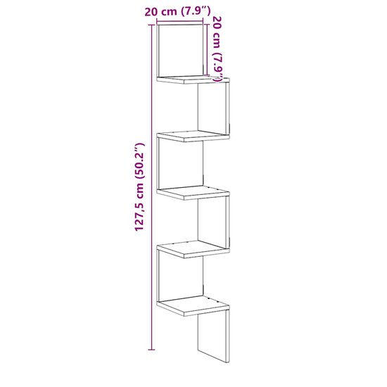 Hoekwandschap 20X20X127,5 Cm Bewerkt Hout Kleurig 20 x 20 x 127.5 cm Oud hout
