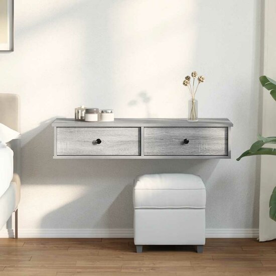 Wandschap Met Lades 100X37,5X19 Cm Bewerkt Hout 100 x 34 x 19 cm Grijs sonoma