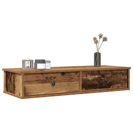 Wandschap Met Lades 100X37,5X19 Cm Bewerkt Hout Kleurig 100 x 34 x 19 cm Oud hout