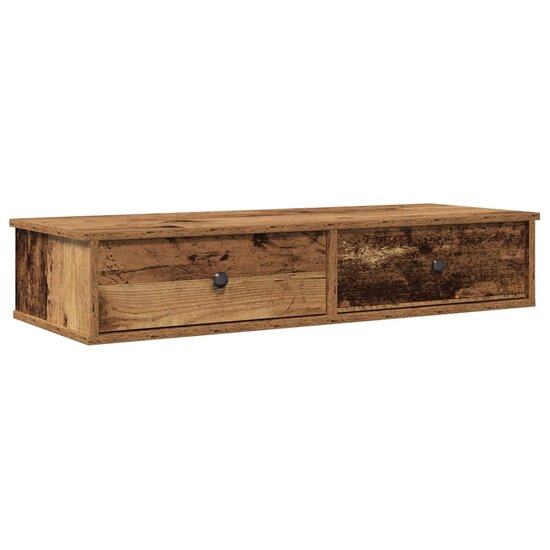Wandschap Met Lades 100X37,5X19 Cm Bewerkt Hout Kleurig 100 x 34 x 19 cm Oud hout