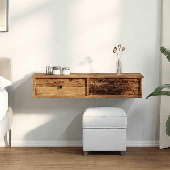 Wandschap Met Lades 100X37,5X19 Cm Bewerkt Hout Kleurig 100 x 34 x 19 cm Oud hout