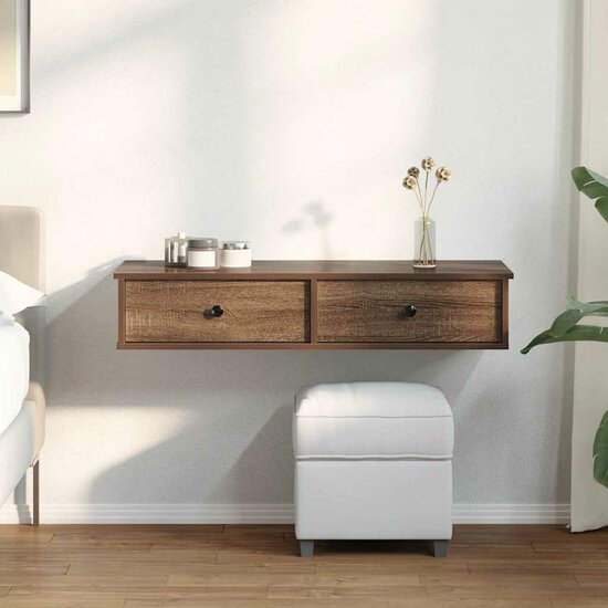 Wandschap Met Lades 100X37,5X19 Cm Bewerkt Hout Bruin Eiken 100 x 34 x 19 cm bruin eikenkleur