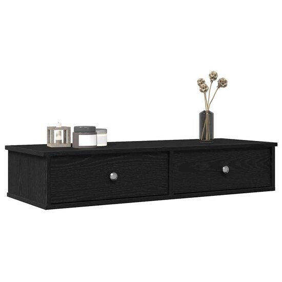Wandschap Met Lades 100X37,5X19 Cm Bewerkt Hout 100 x 34 x 19 cm Zwart